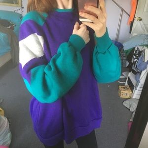 Vintage 80’s Colorblock Purple & Teal Sweater